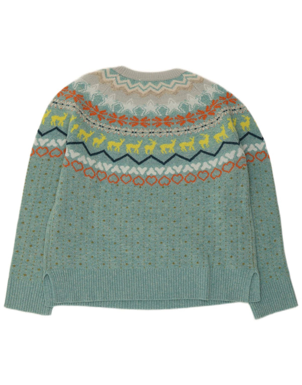 Maglione maglione con scollo a barca da donna di White Stuff UK 14 Lana Fair Isle blu grande