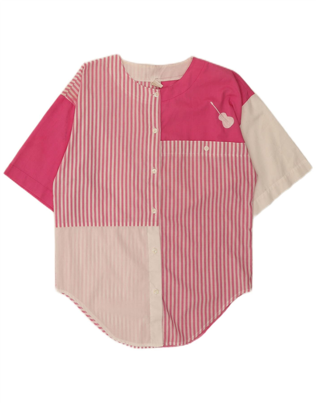 Camicia vintage da donna a maniche corte camicetta EU 40 color block rosa medio
