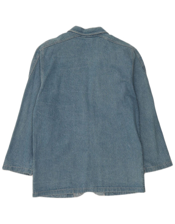 Giacca blazer in denim a 2 bottoni con linea lunga da donna vintage UK 12 Blu medio