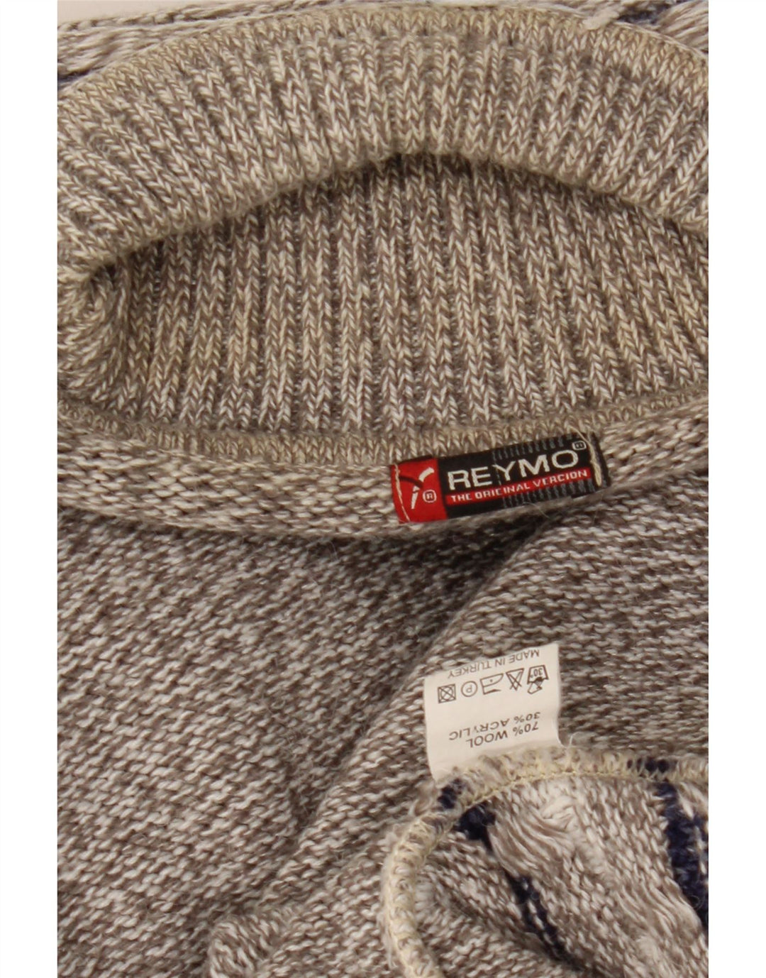 Maglione vintage da uomo con collo alto e maglione di lana a righe grigie grandi