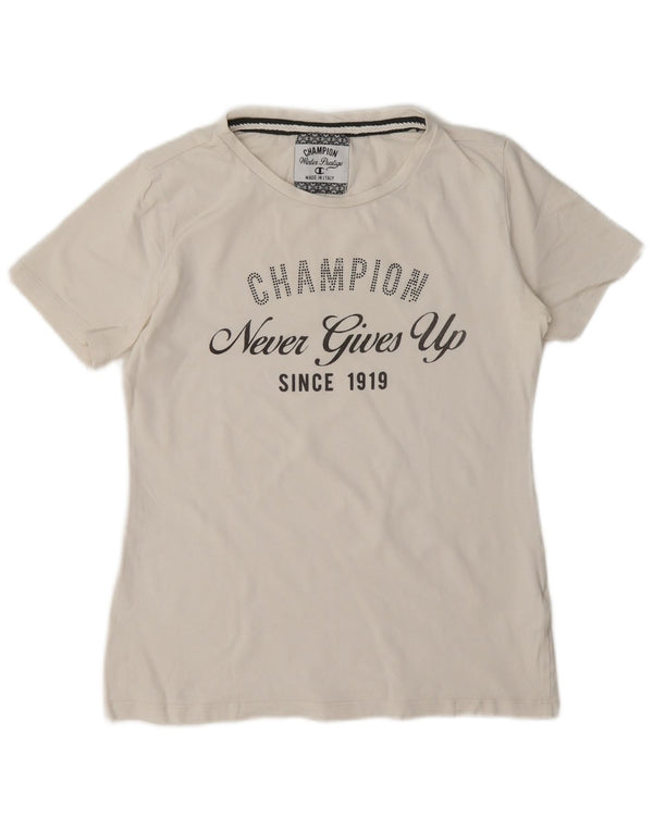 T-shirt grafica da donna Champion Top UK 12 cotone bianco medio