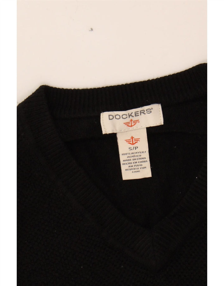DOCKERS Mens V-Neck Jumper Sweater Small Black Acrylic Vintage Dockers and Second-Hand Dockers from Messina Hembry 