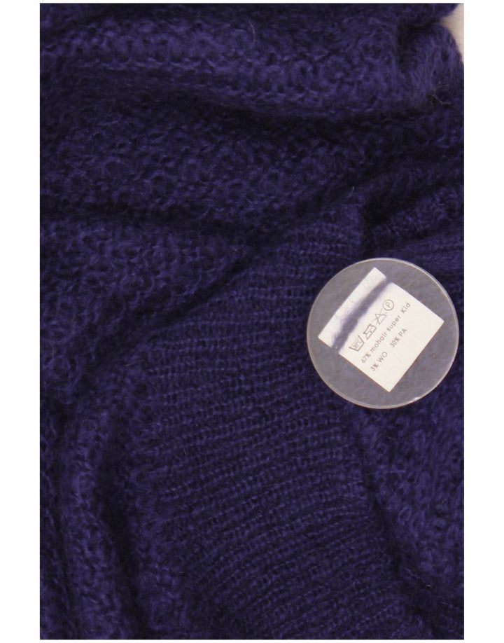 Maglione maglione con scollo a barca da donna VINTAGE UK 16 grande mohair blu navy