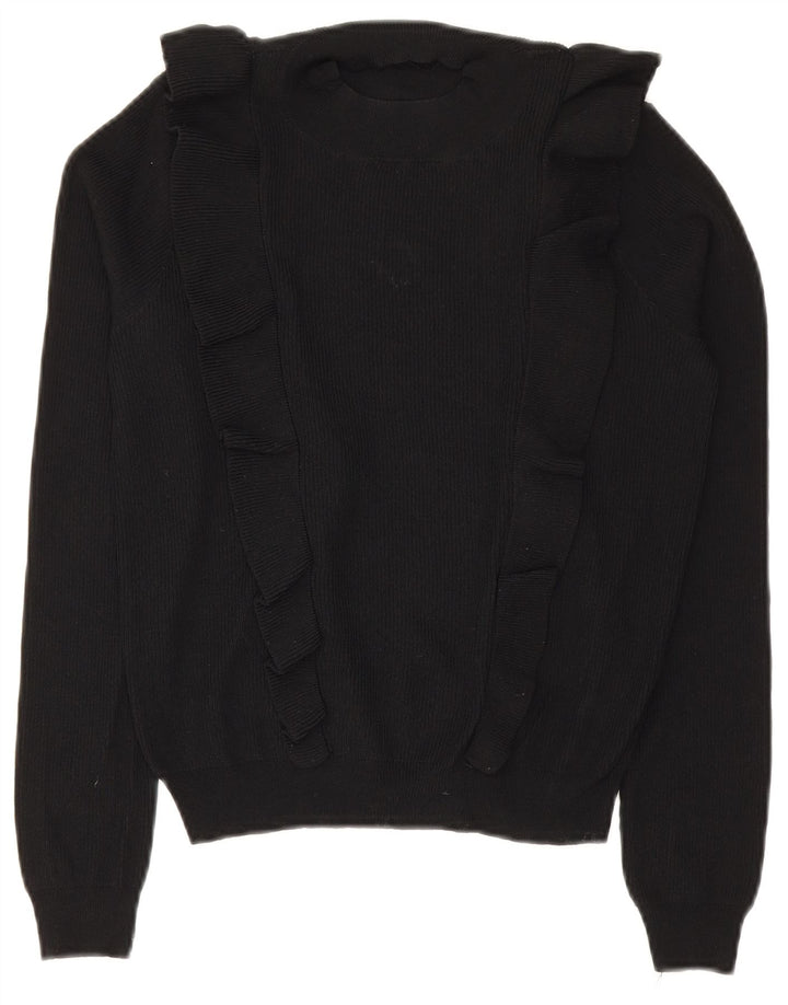 Maglione maglione girocollo da donna Zara con volant sul davanti UK 12 medio nero