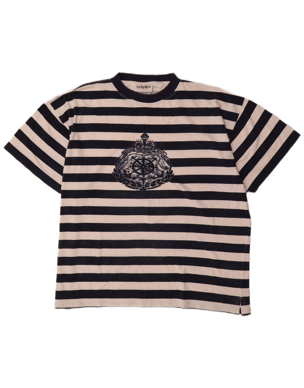 T-shirt grafica da donna NANI BON Top IT 52 2XL Cotone a righe blu navy