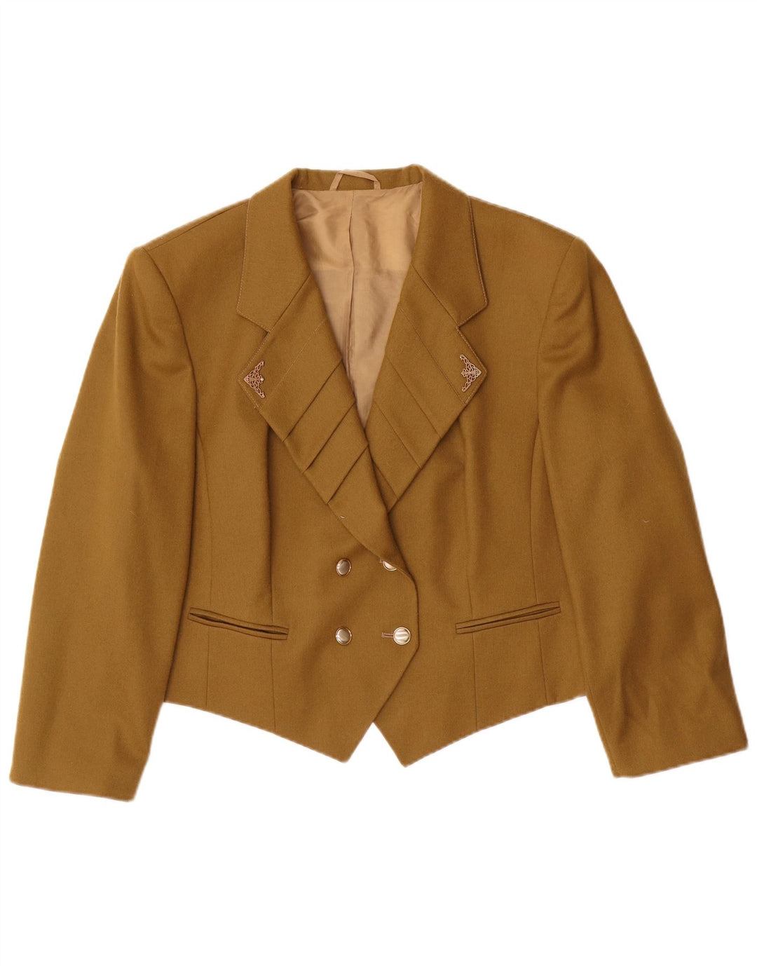 Giacca bolero doppiopetto vintage da donna con maniche a 3/4 IT 46 grande color kaki