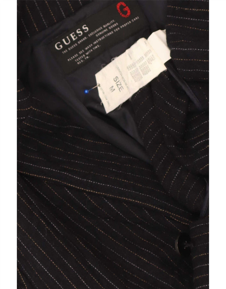Guess Giacca blazer da uomo a 2 bottoni UK 38 media lana a righe blu navy