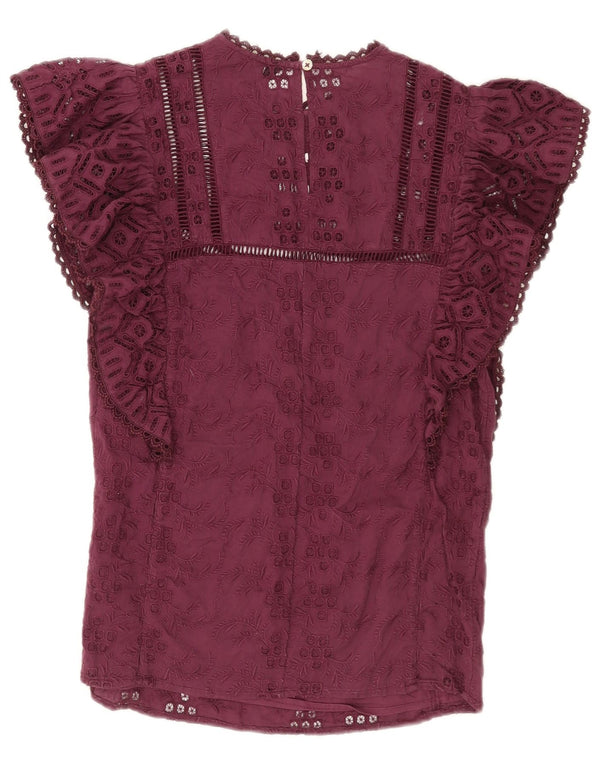 Camicetta da donna Karen Millen Top UK 8 piccolo cotone floreale bordeaux