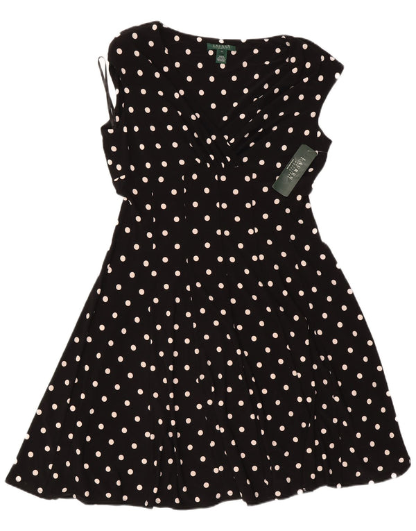 Abito a trapezio da donna Ralph Lauren US 14 XL Poliestere nero a pois