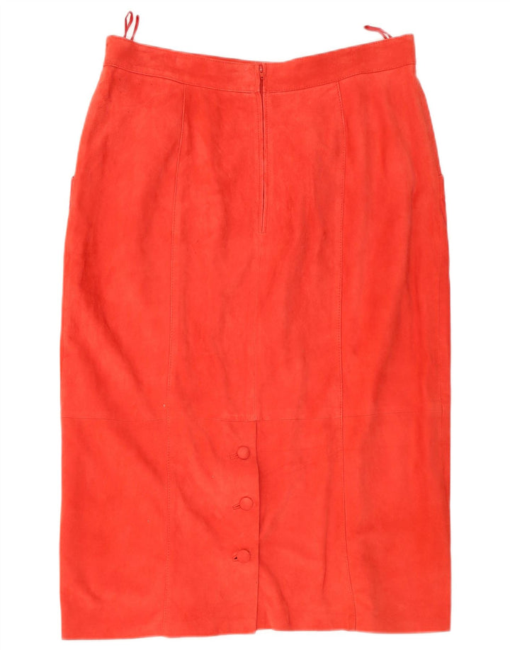 Gonna dritta vintage da donna in pelle scamosciata W34 grande rossa