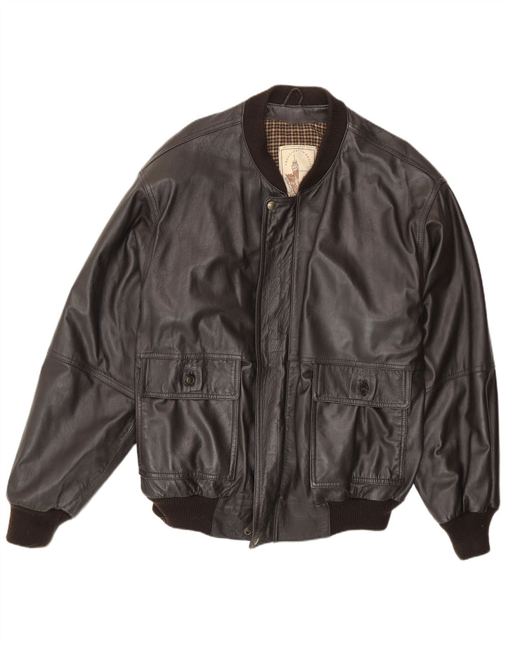 Giacca in pelle vintage da uomo UK 40 grande in pelle marrone