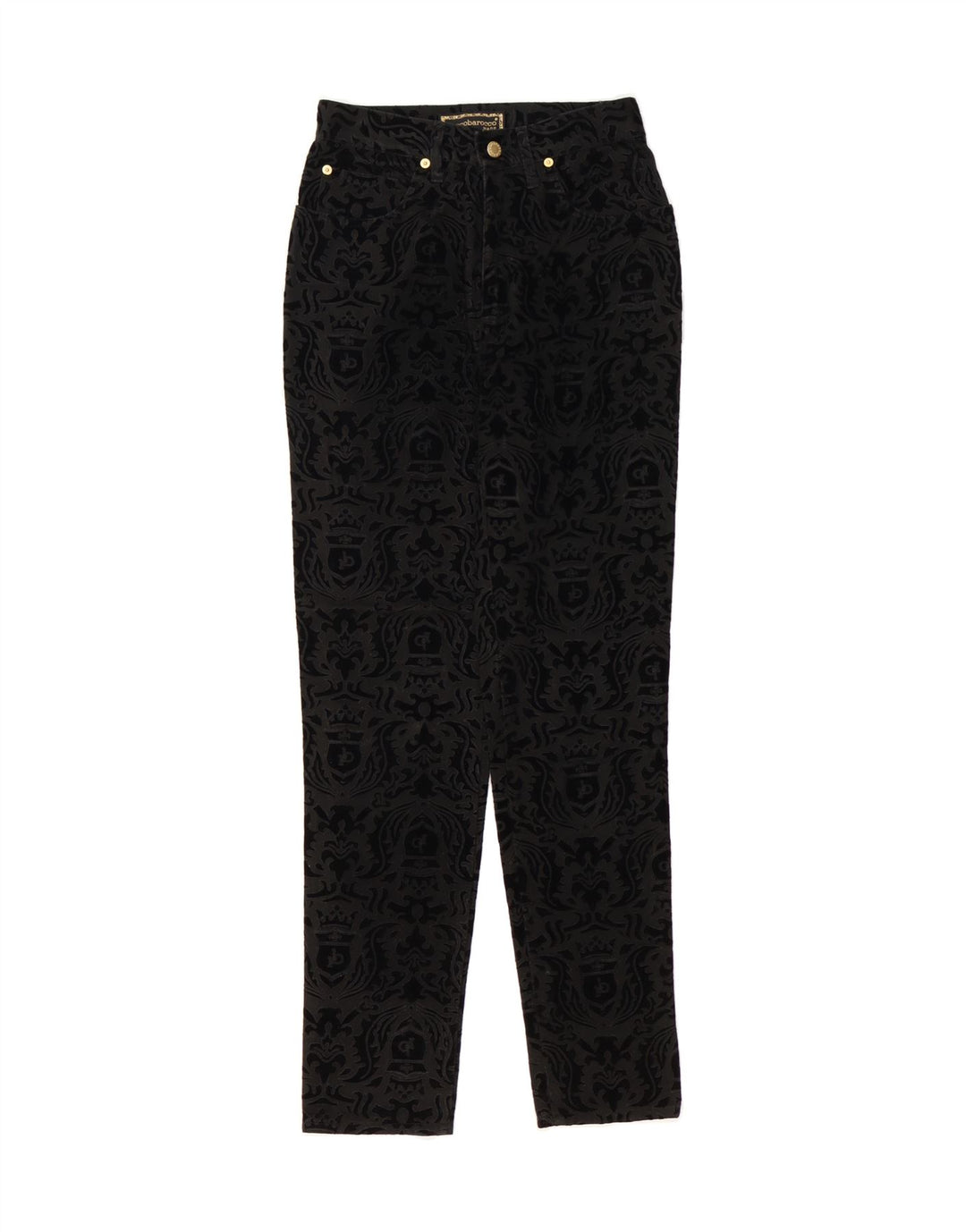 ROCCOBAROCCO Womens Casual Trousers IT 43 Medium W36 L30 Black Paisley Vintage Roccobarocco and Second-Hand Roccobarocco from Messina Hembry 