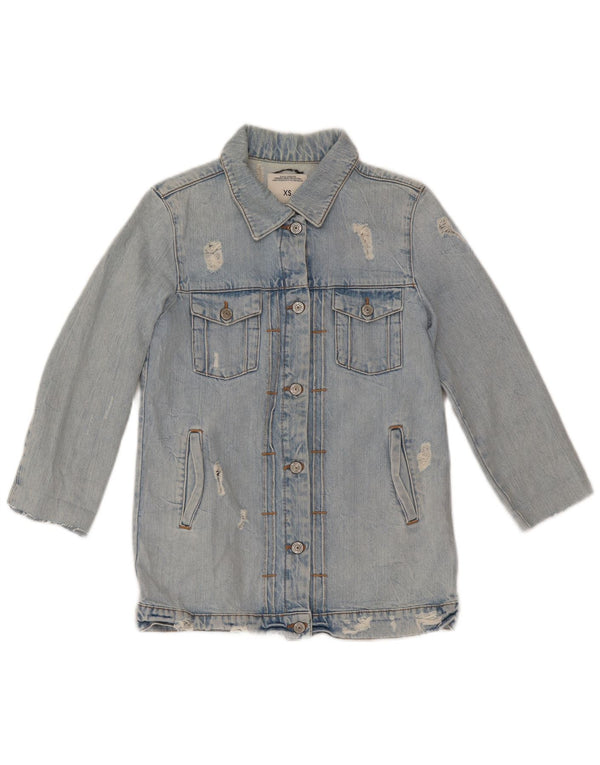 Giacca in denim con maniche a 3/4 effetto invecchiato Zara da donna UK 6 XS cotone blu