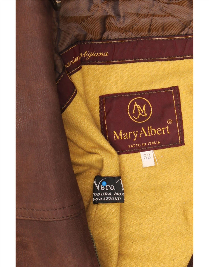 MARY ALBERT Mens Leather Coat IT 52 XL Brown Leather