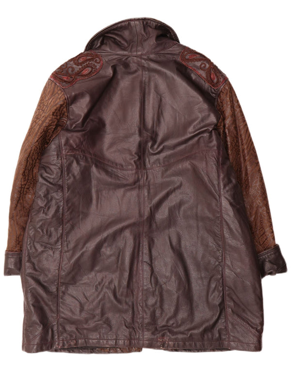 Cappotto in pelle vintage da donna vestibilità ampia UK 18 XL Borgogna Paisley