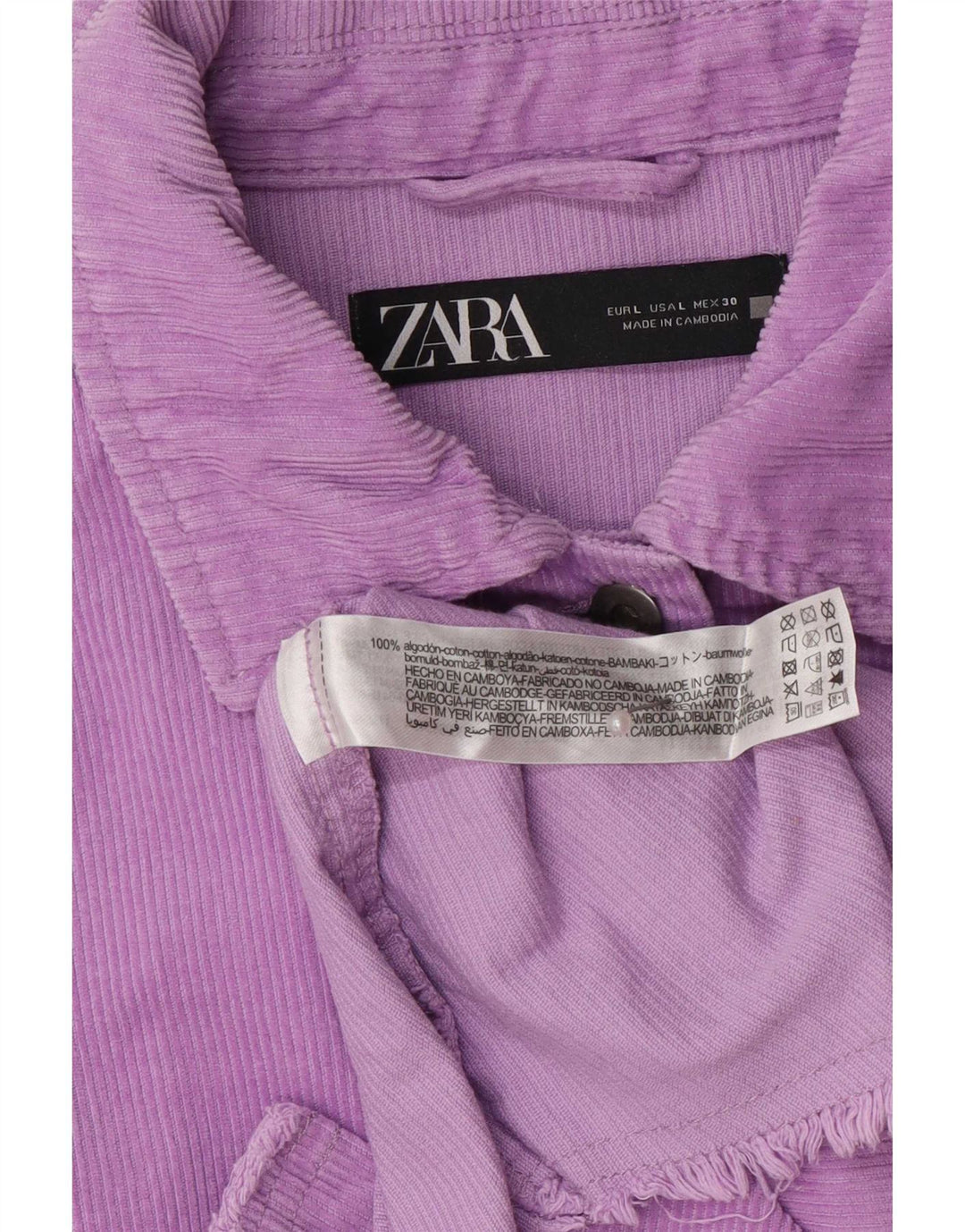 Giacca da donna oversize in velluto a coste Zara UK 16 grande cotone viola