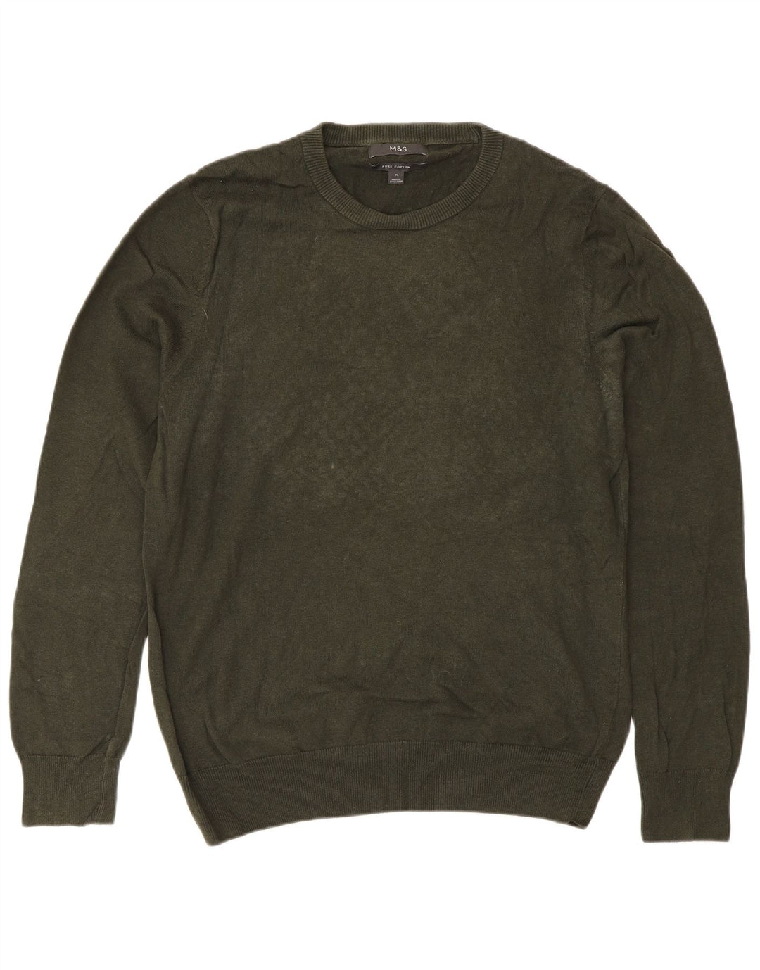Maglione maglione girocollo da uomo Marks & Spencer in cotone kaki medio