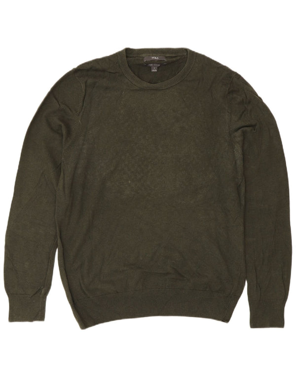 Maglione maglione girocollo da uomo Marks & Spencer in cotone kaki medio