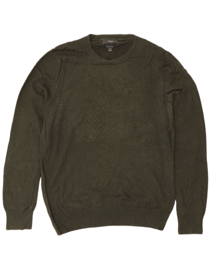 Maglione maglione girocollo da uomo Marks & Spencer in cotone kaki medio