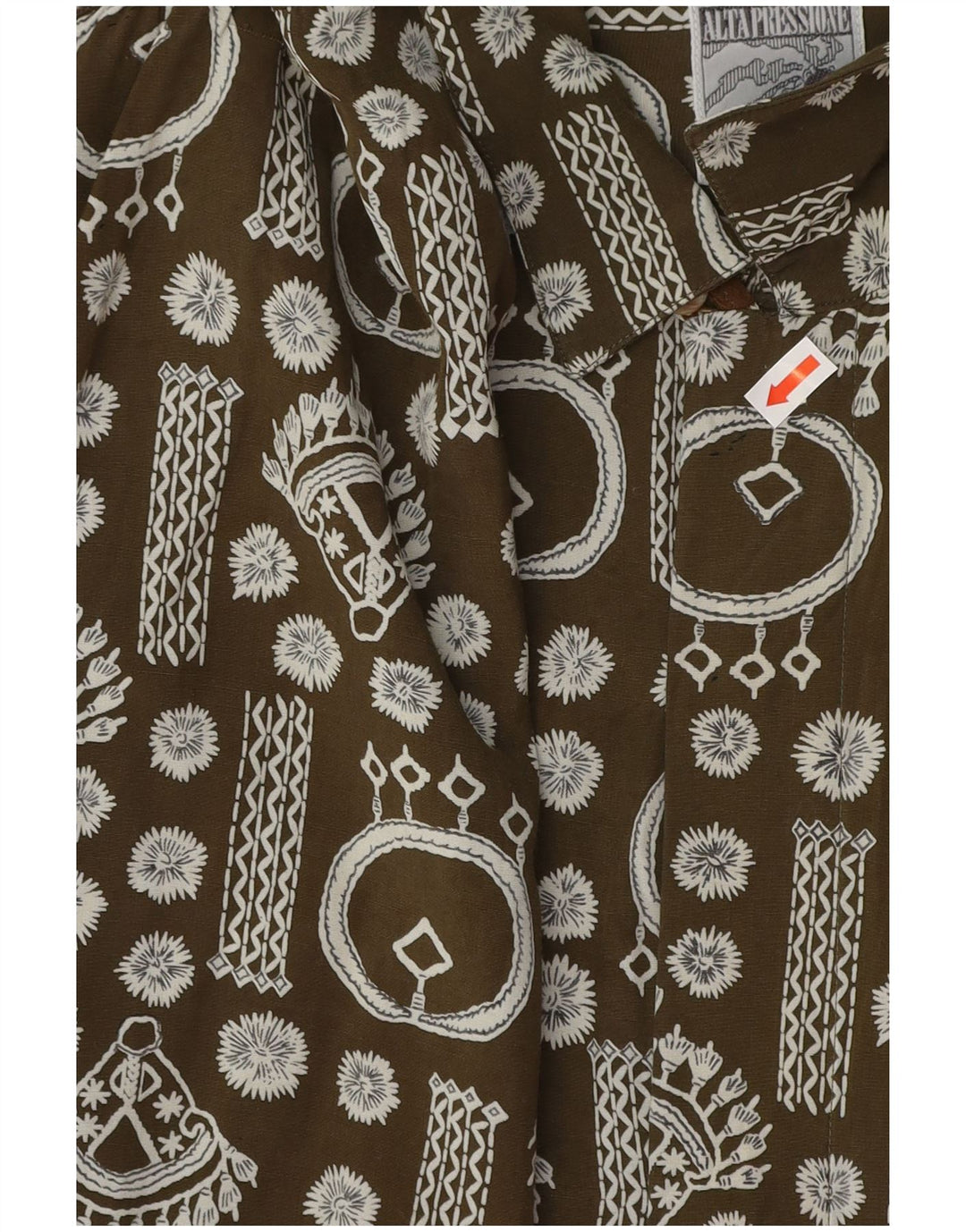 Camicia a maniche corte vintage da uomo con motivo astratto XL kaki