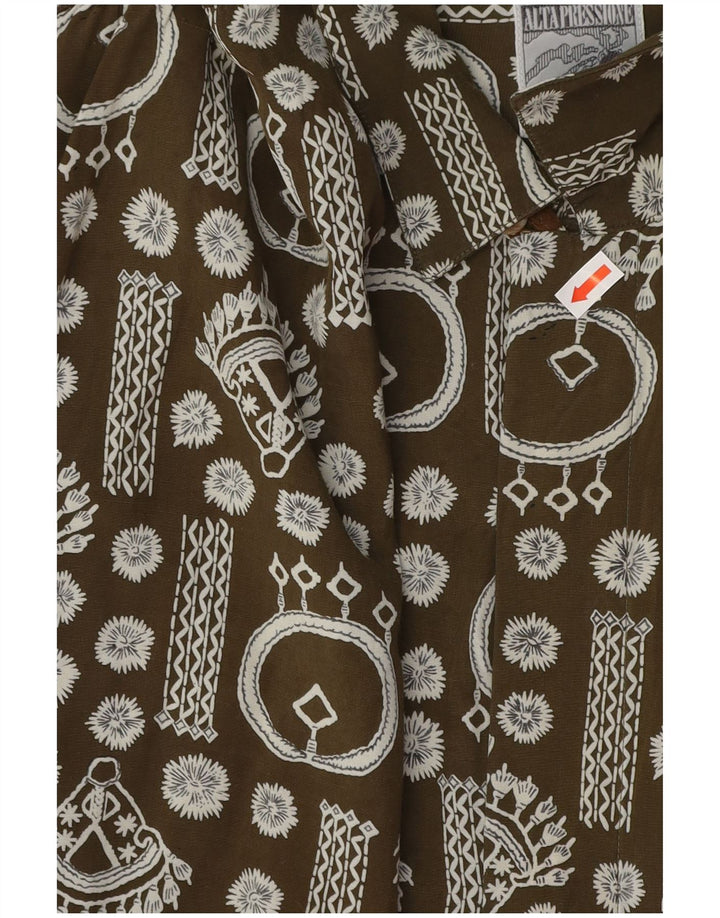 Camicia a maniche corte vintage da uomo con motivo astratto XL kaki