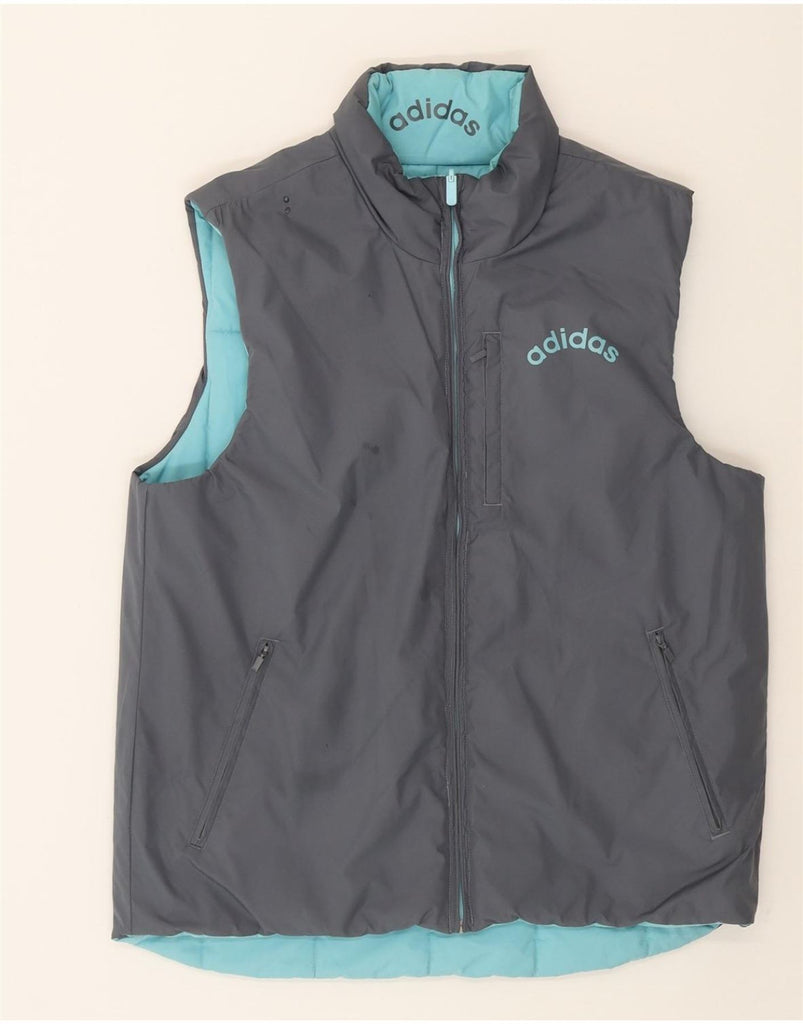 ADIDAS Mens Graphic Reversible Padded Gilet UK 38 Medium Grey Colourblock Vintage Adidas and Second-Hand Adidas from Messina Hembry 