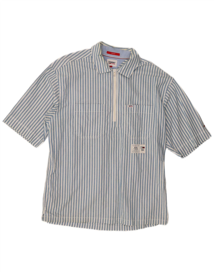 Camicia pullover a maniche corte da uomo Tommy Hilfiger in cotone a righe blu medio