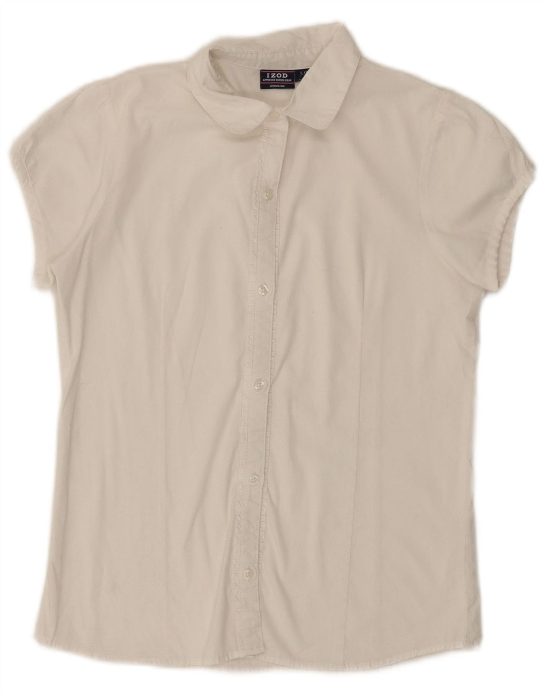 Camicetta da ragazza a maniche corte con volant sul davanti IZOD 14-15 anni grande bianca