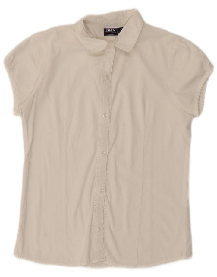 Camicetta da ragazza a maniche corte con volant sul davanti IZOD 14-15 anni grande bianca