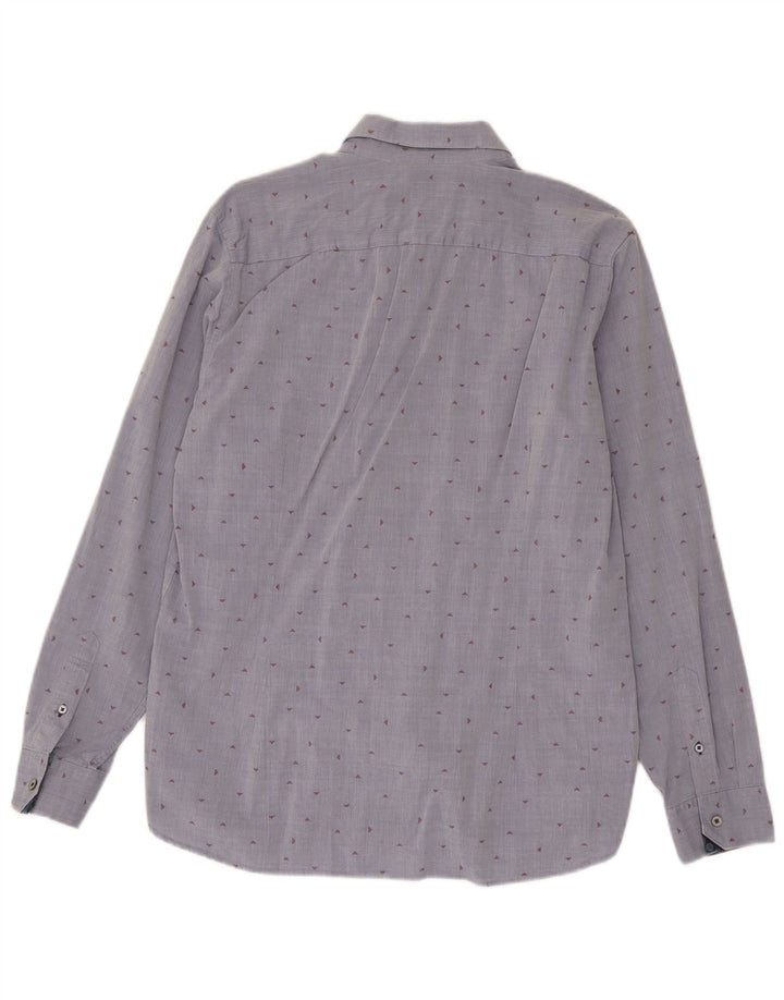Camicia da uomo Ted Baker taglia 4 grande cotone maculato blu