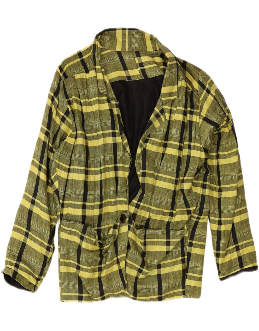 Giacca blazer vintage da donna a 1 bottone EU 44 XL Classica in lino scozzese giallo