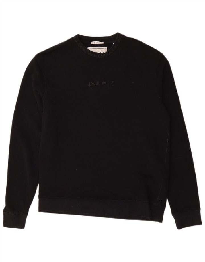 Felpa da uomo con vestibilità comoda grafica Jack Wills, piccola in cotone nero