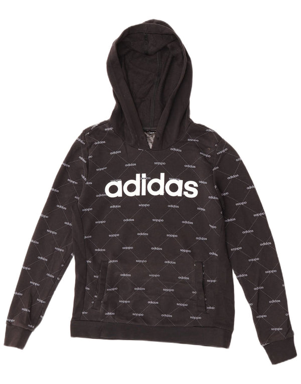 Maglione con cappuccio grafico da donna Adidas UK 8/10 piccolo cotone nero