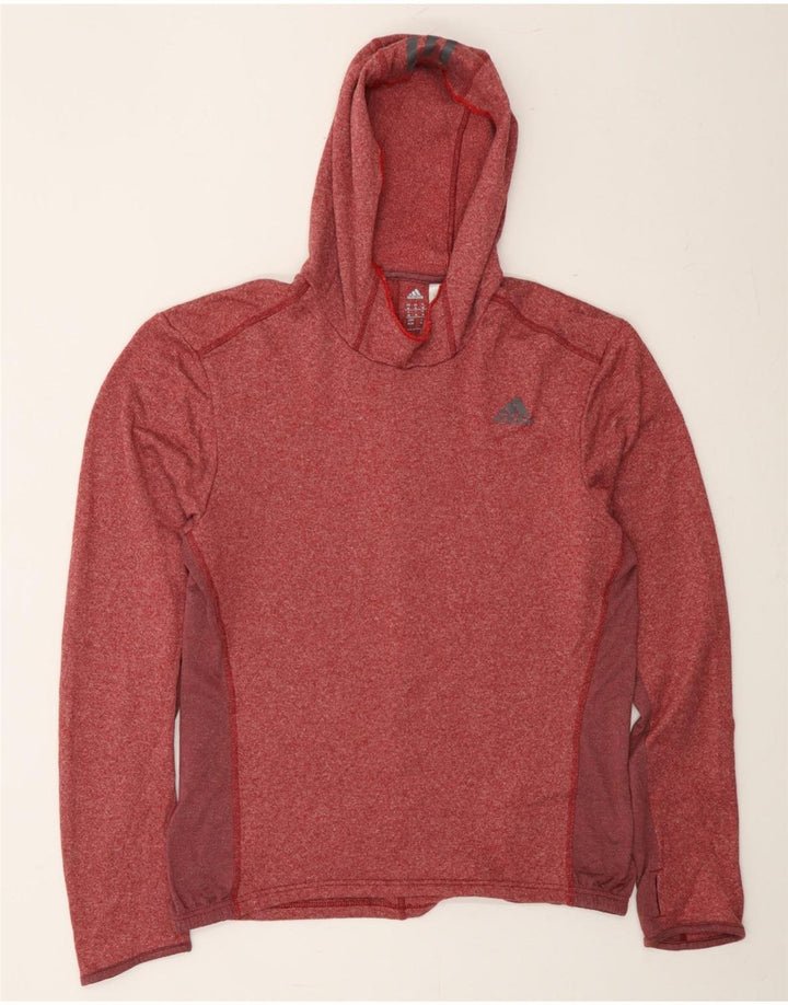 ADIDAS Womens Climalite Hoodie Jumper UK 14 Medium Red Flecked Polyester Vintage Adidas and Second-Hand Adidas from Messina Hembry 