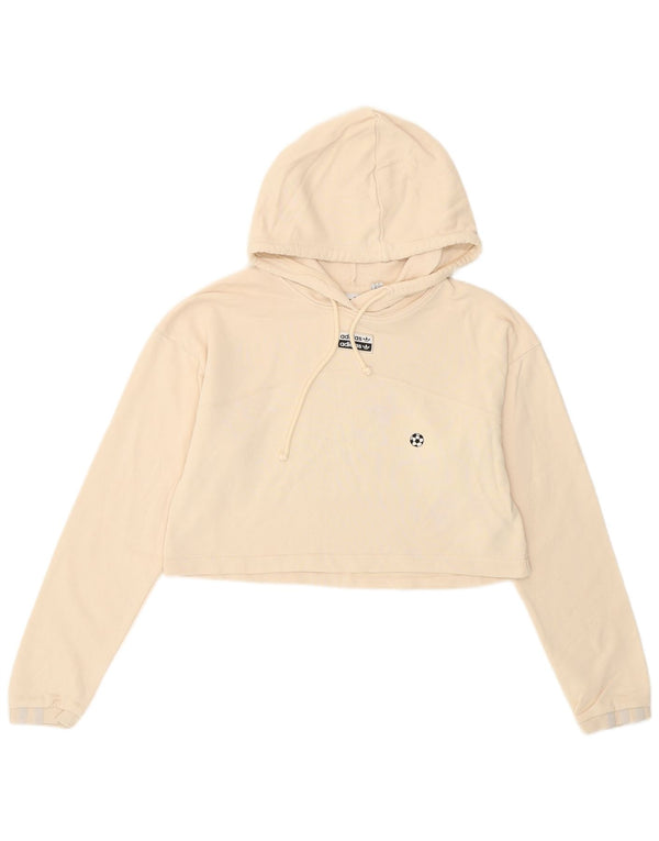 Felpa con cappuccio oversize corta da donna Adidas UK 6 XS cotone bianco sporco