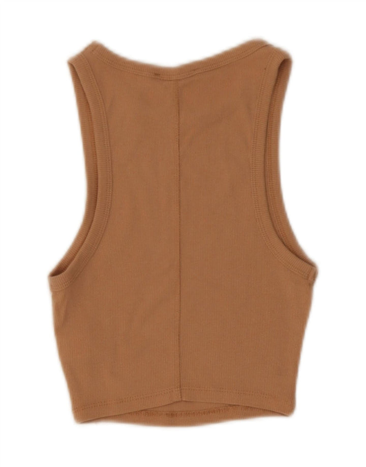 ZARA Womens Crop Vest Top UK 8 Small Brown Cotton Vintage Zara and Second-Hand Zara from Messina Hembry 