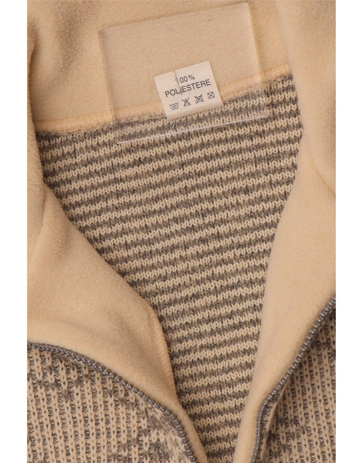 Maglione in pile vintage da uomo con zip e collo, grande poliestere Fair Isle beige