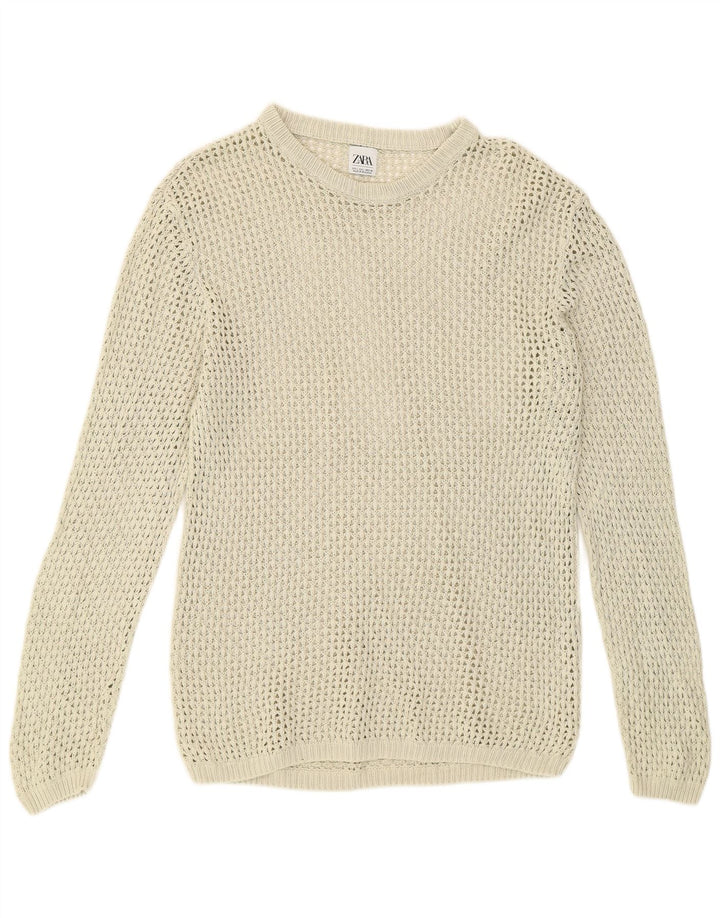Zara Uomo Maglione Girocollo Girocollo Trasparente Grande Beige