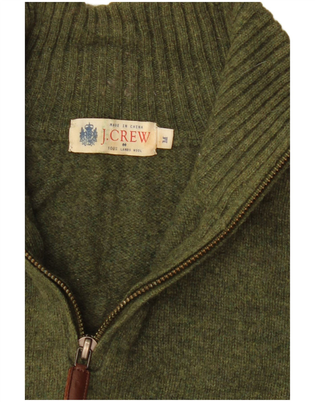 J. Crew Maglione da uomo con zip e collo in lana verde medio