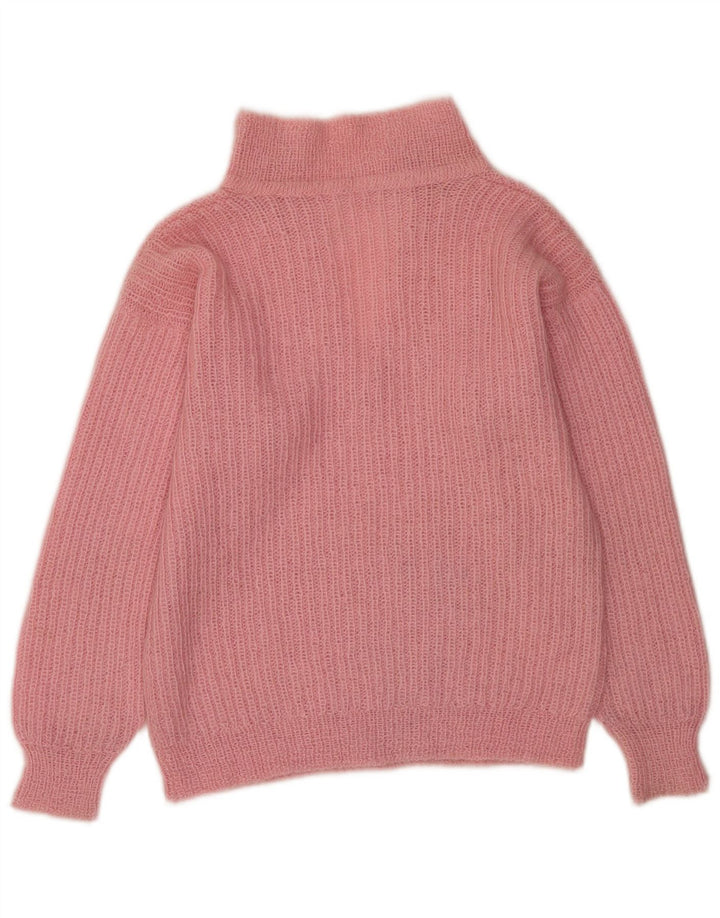 Maglione maglione vintage da donna con collo dolcevita UK 14 grande rosa