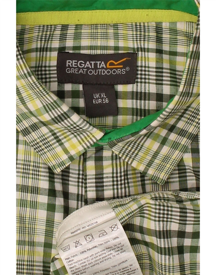 REGATTA Mens Short Sleeve Shirt EU 56 XL Khaki Check Polyester