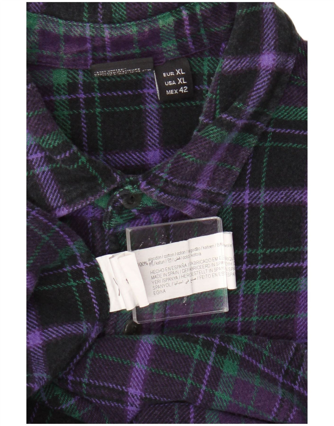 Camicia in flanella da uomo Pull & Bear XL in cotone a quadri viola