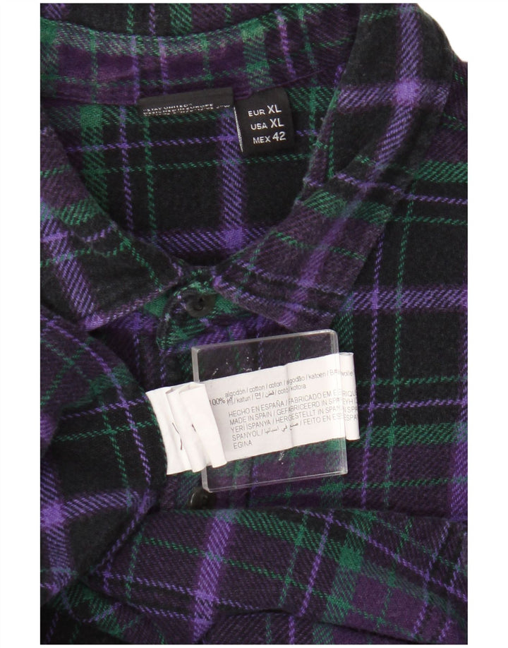 Camicia in flanella da uomo Pull & Bear XL in cotone a quadri viola