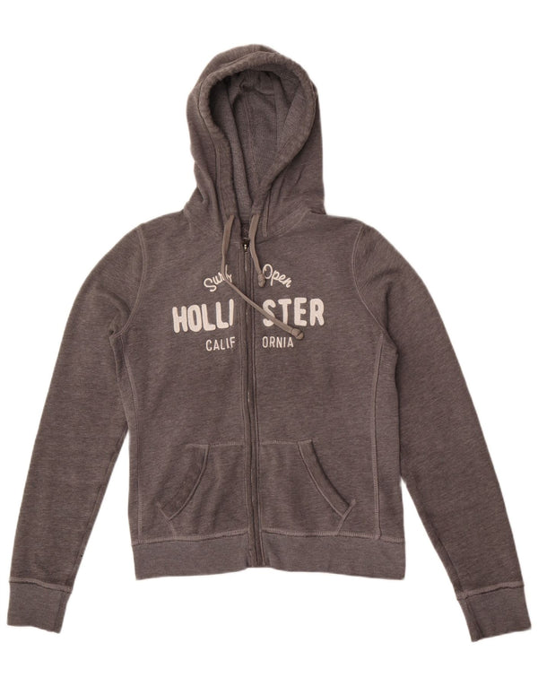 Felpa con cappuccio e zip grafica Hollister da donna UK 14 Grigio medio chiazzato