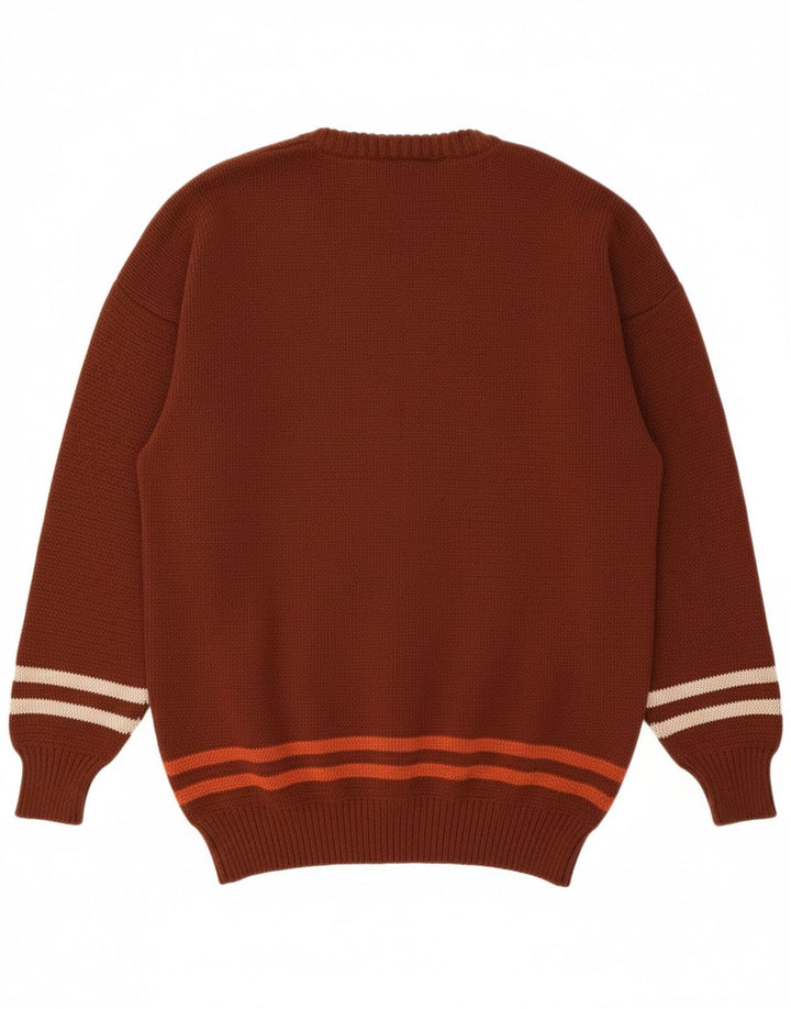 POPLAR WOOLLENS Mens Crew Neck Jumper Sweater Medium Brown Fair Isle