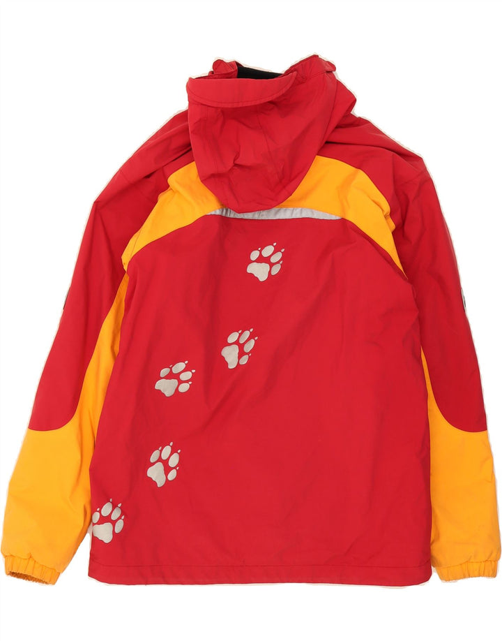JACK WOLFSKIN Boys Hooded Windbreaker Jacket 13-14 Years Red Colourblock Vintage Jack Wolfskin and Second-Hand Jack Wolfskin from Messina Hembry 