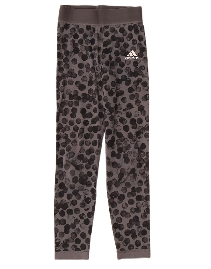 ADIDAS Girls Leggings 9-10 Years Grey Spotted Polyester