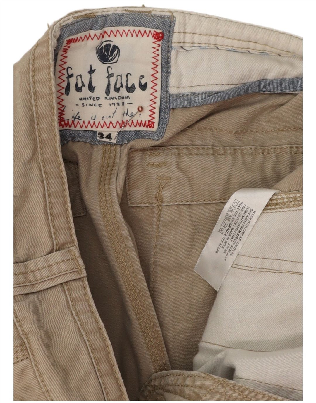 Pantaloncini cargo da uomo Fat Face W34 Large in cotone beige