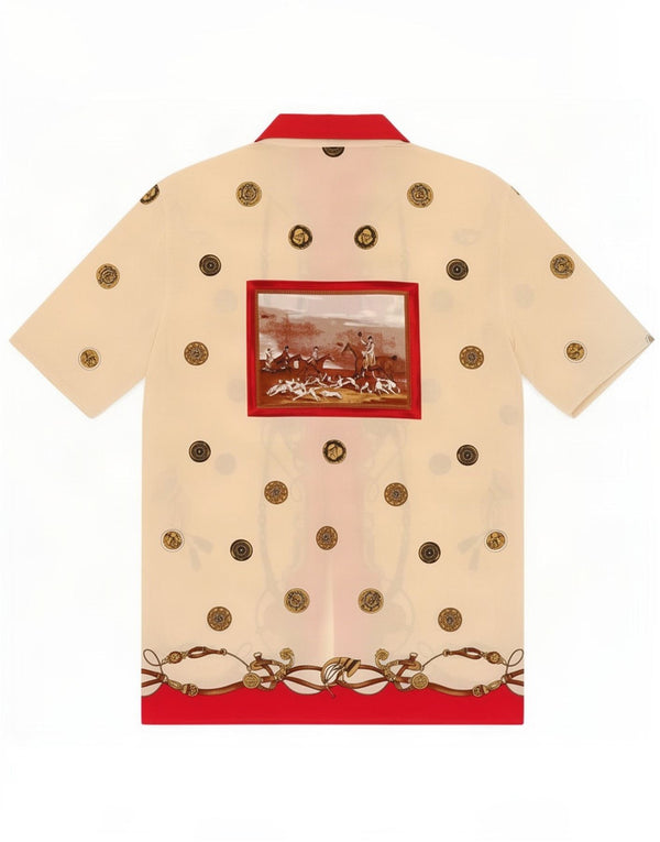 Camicetta grafica da donna vintage UK 14 blocco colore bianco sporco medio