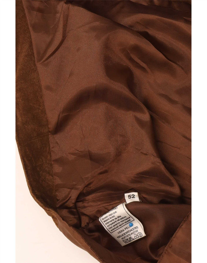 Gilet vintage da uomo in pelle scamosciata IT 52 grande in pelle marrone